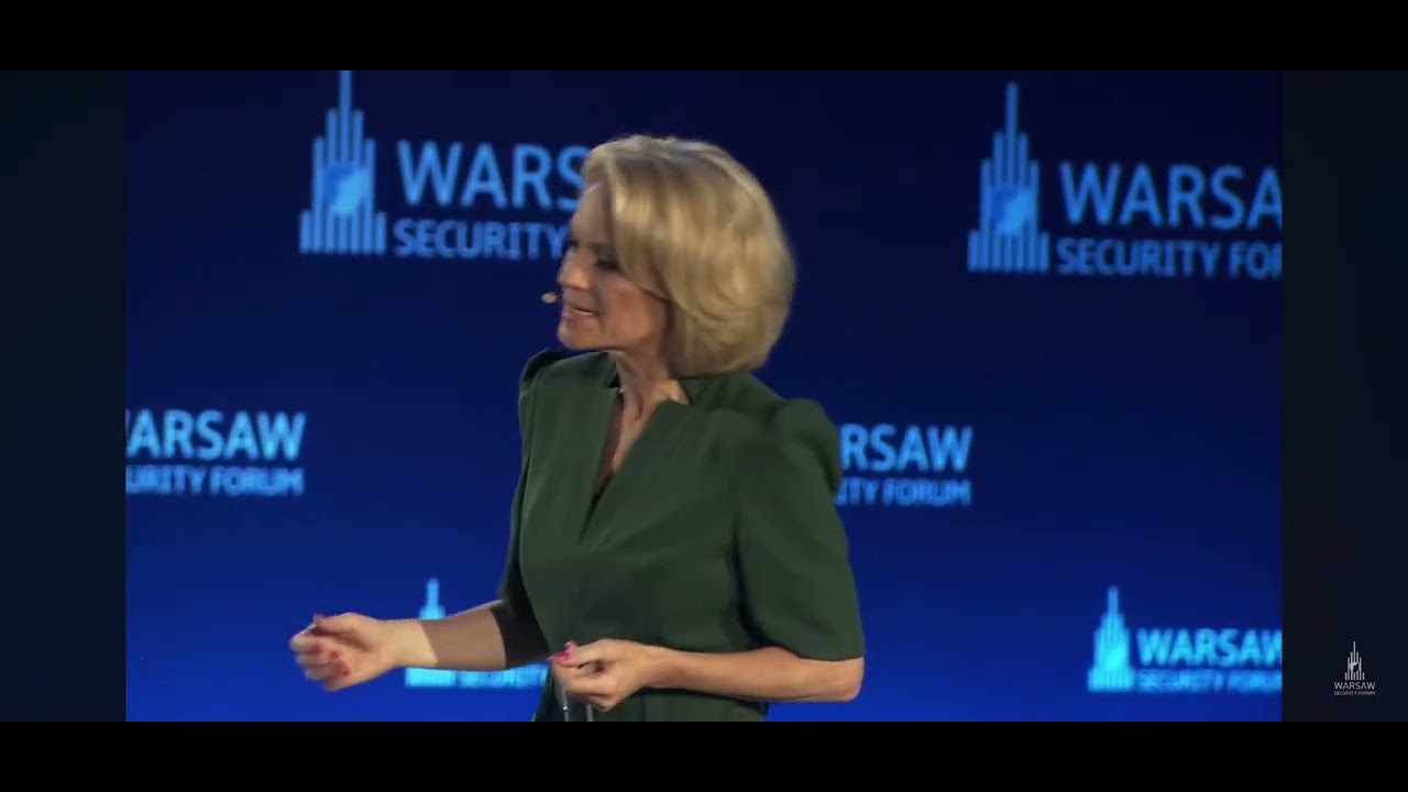 President Zelensky speaking with Kasia Madera at the Warsaw Security Forum Sept 2025