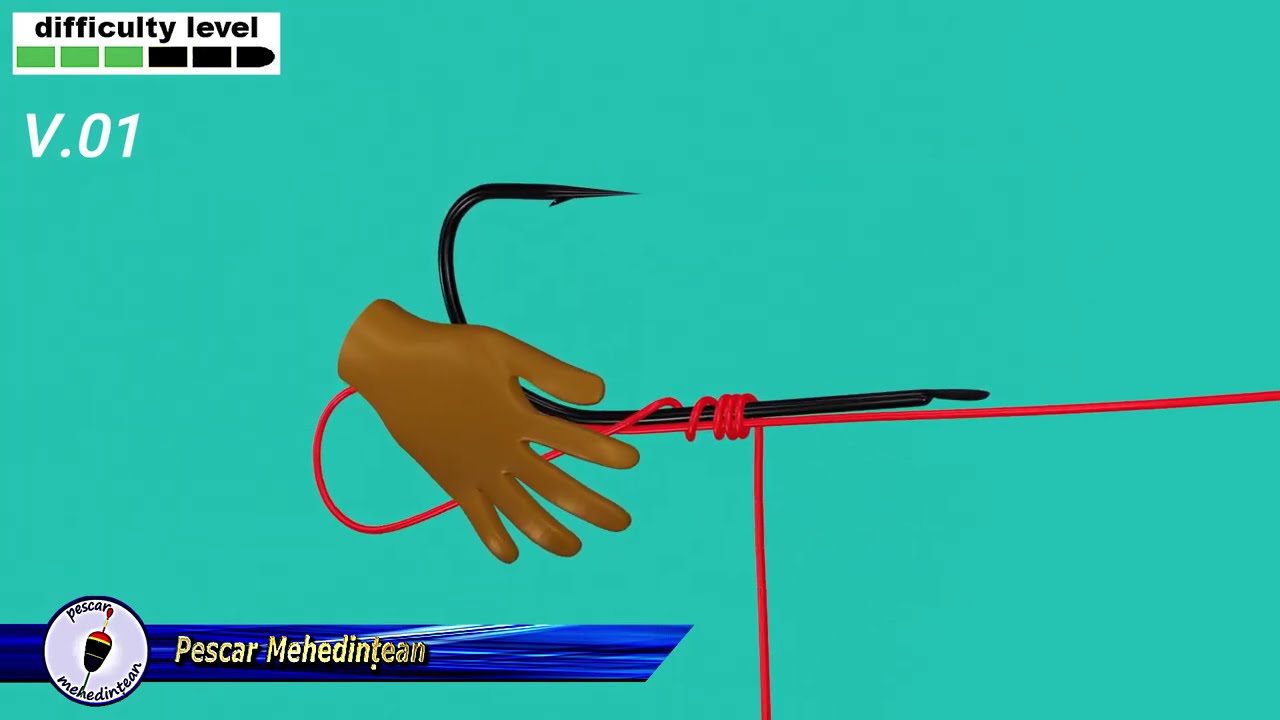 Două noduri pentru cârlige cu paletă. 3D. Eyeless hooks knot