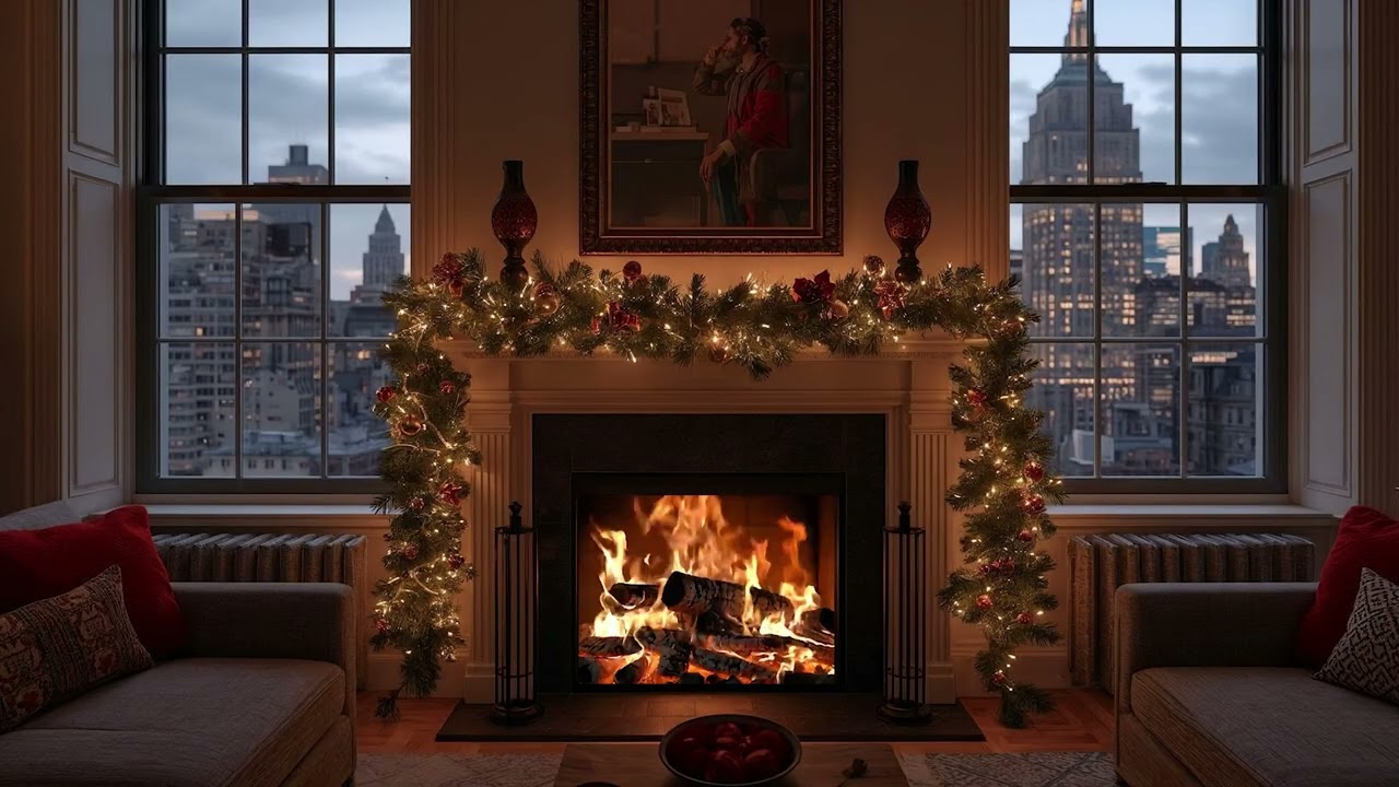 Fireplace Ambience with an Empire State View | 12 Hours