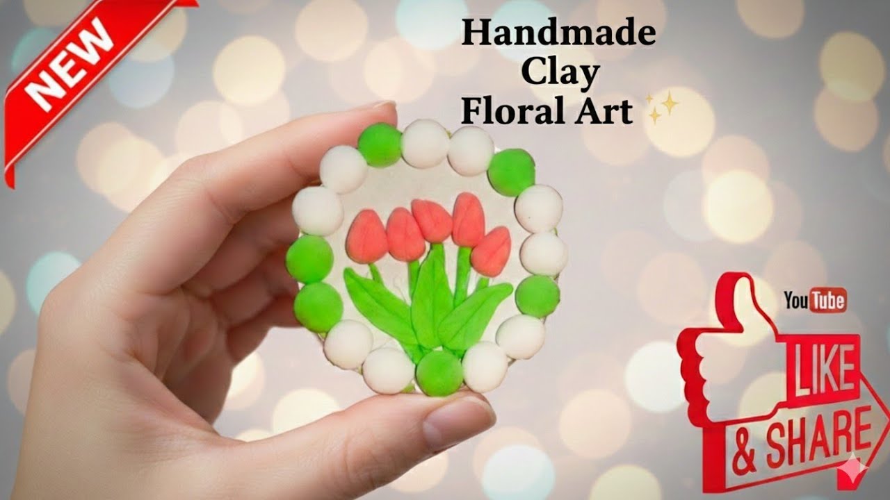 Handmade Clay Floral Art | Mini Flower Clay Decor | Cute Tulip Design Craft🌷 #diy #art #craft #viral