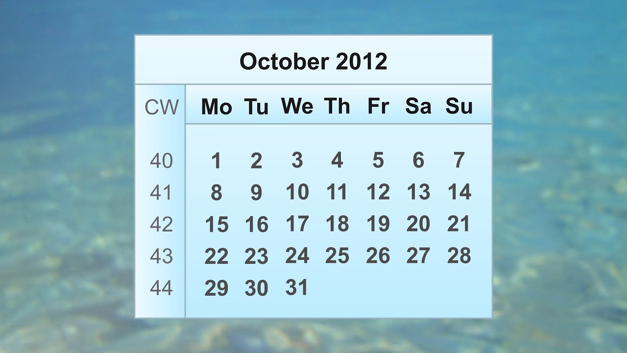 October 2012 Calendar