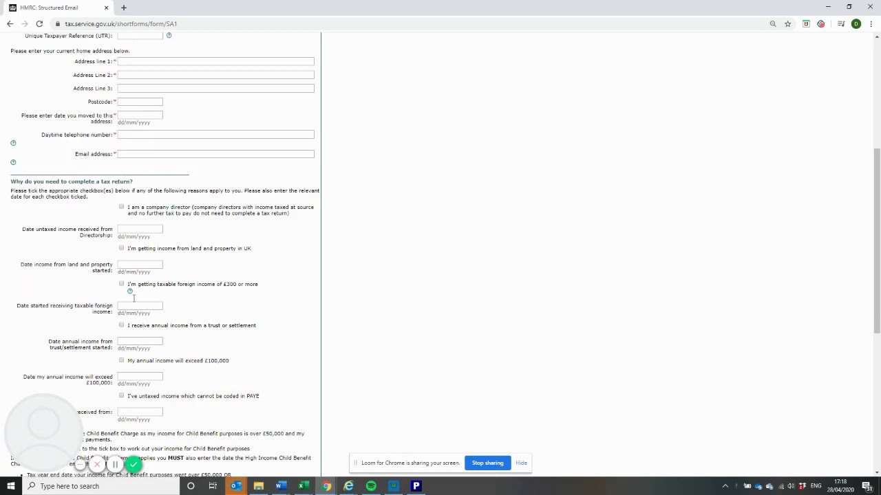 Applying for Unique tax reference from HMRC