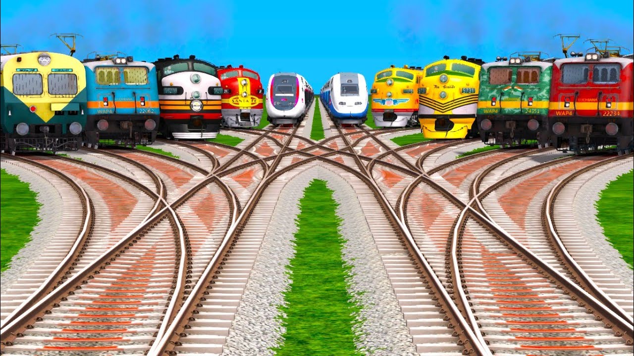 Same Trains Run Backward On Bumpy Branched Railroad Crossing tracks ll Beamng Drive train / indian 