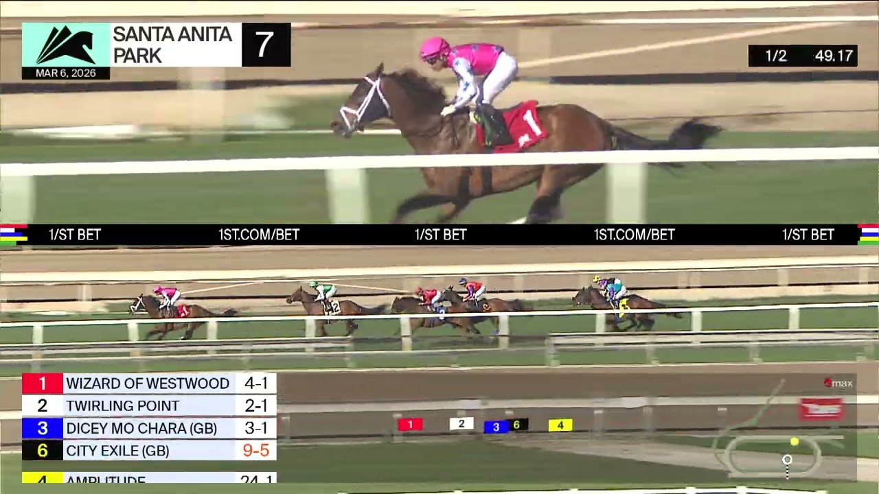 Лошадь Twirling Point одержала победу в 7-м заезде в пятницу, 6 марта, на ипподроме Санта-Анита П...