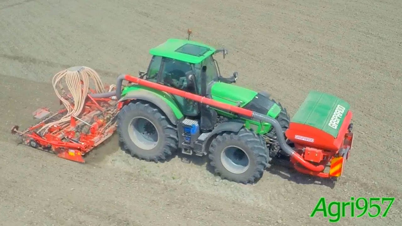 DEUTZ-FAHR TTV 7250 & COMBI SEED DRILL MASCHIO GASPARDO - RICE SOWING in ITALY 2015