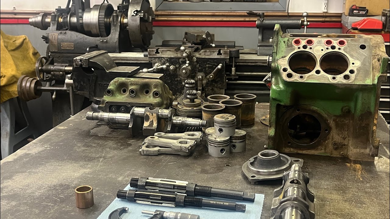 Machining New Main Bearings for a John Deere 70  Cranking Engine.