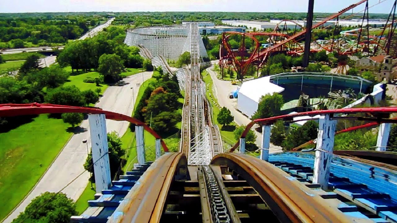 American Eagle (red side) front seat on-ride HD POV Six Flags Great America