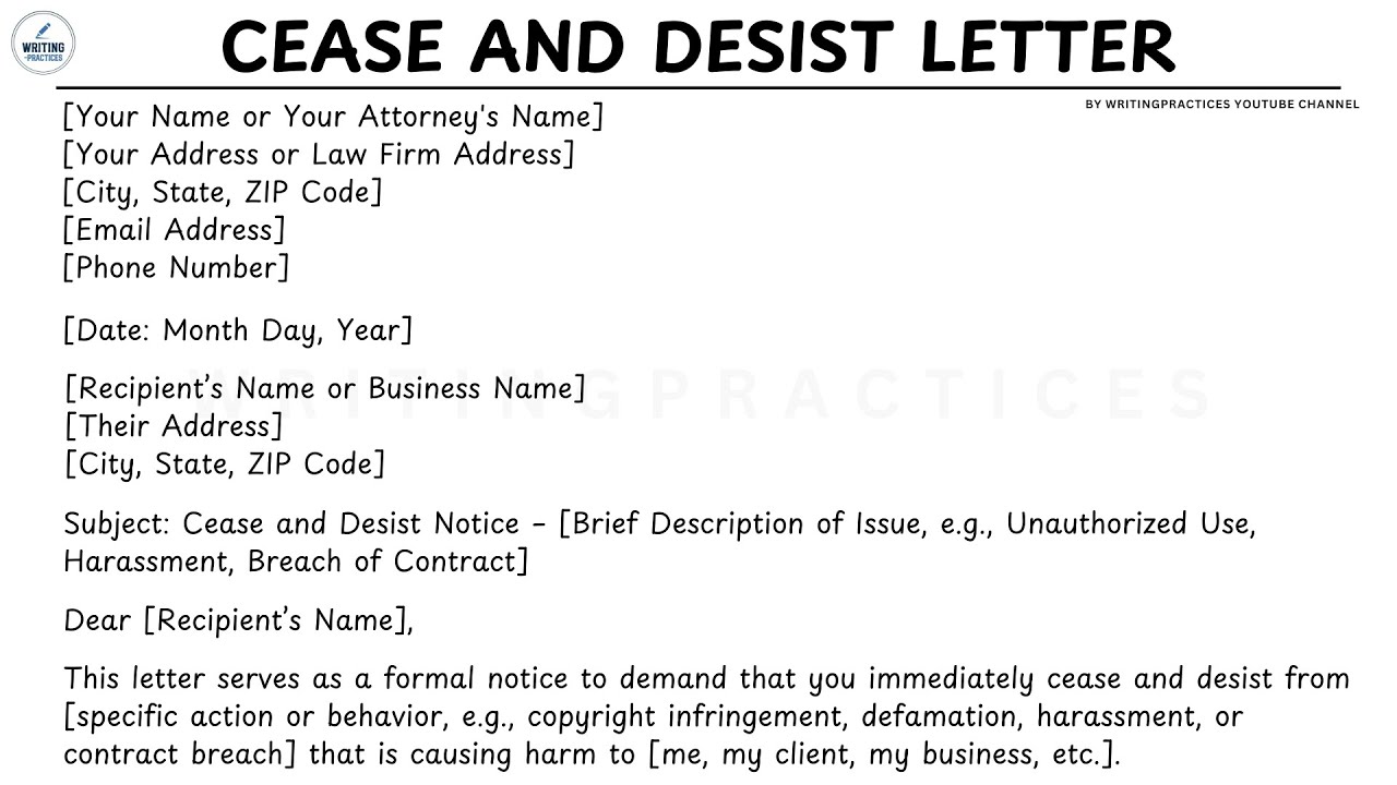 [LETTER TEMPLATE] How To Write A Cease and Desist Letter Step by Step Guide | Writing Practices