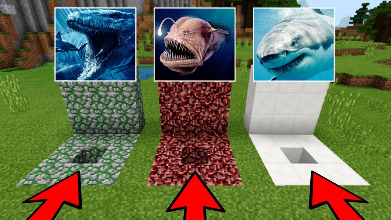 MCPE: DO NOT CHOOSE THE WRONG HOLE (Mosasaurus, Shark & Angler Fish)