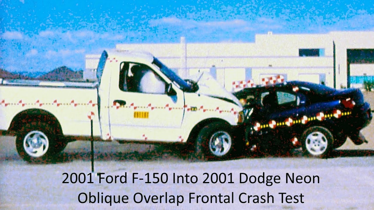 2001 Ford F-150 Single Cab Into 2001 Dodge Neon Oblique Overlap Crash Test (17° / 45% Overlap)