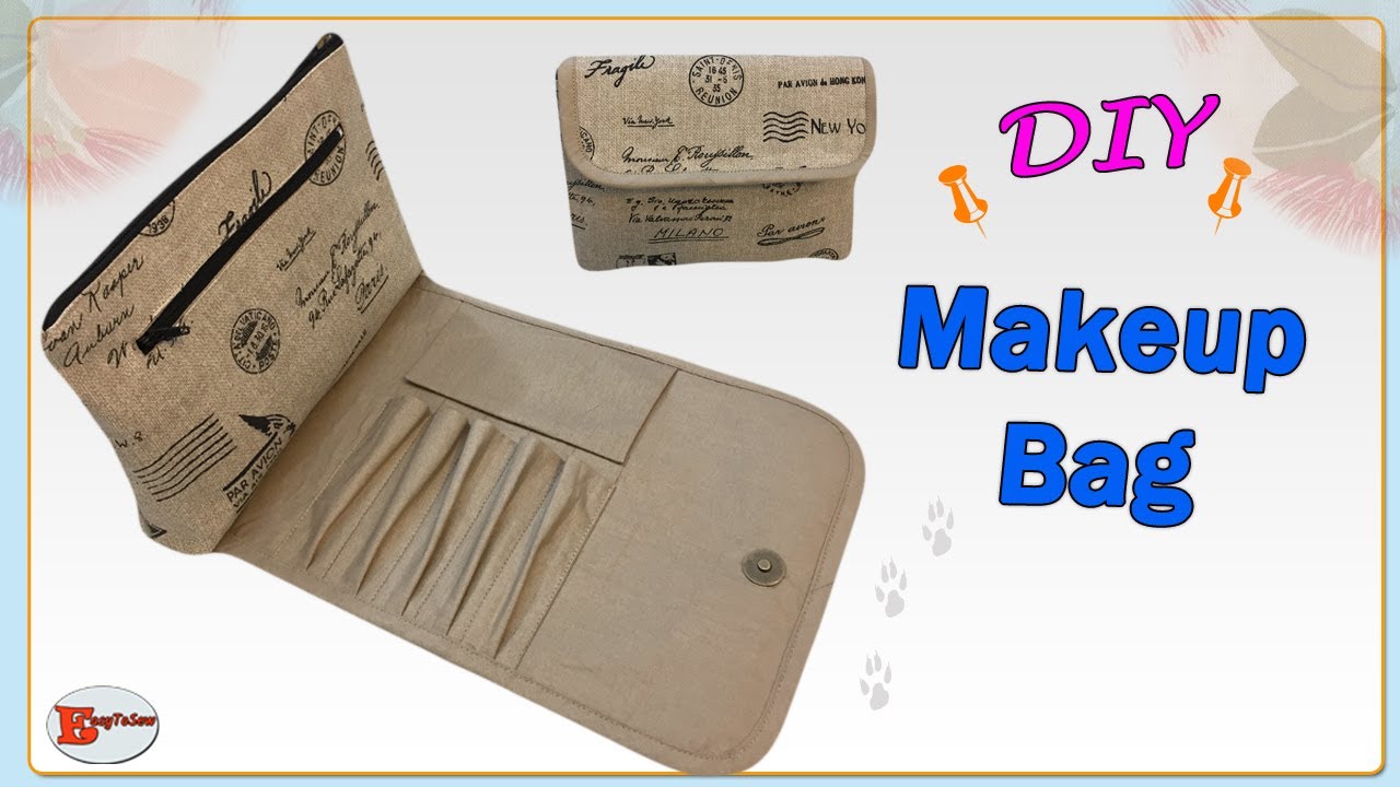 MAKEUP BAG WITH BRUSH HOLDER | COSMETIC BAG WITH ZIPPER | MAKEUP BAG TUTORIAL