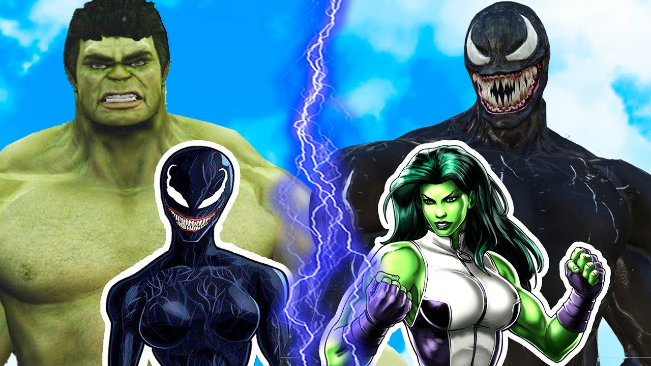 The Hulk & She Hulk vs Venom & She Venom (Lady Venom) - Epic Hulk Team Vs Venom Team Battle