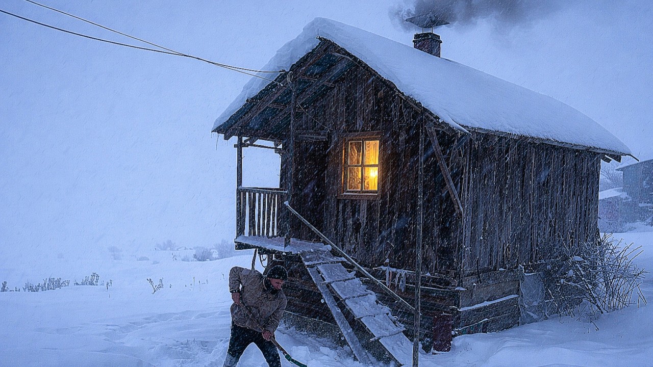Caught in a SNOWSTORM in an Abandoned Wooden House - OFF-GRİD House