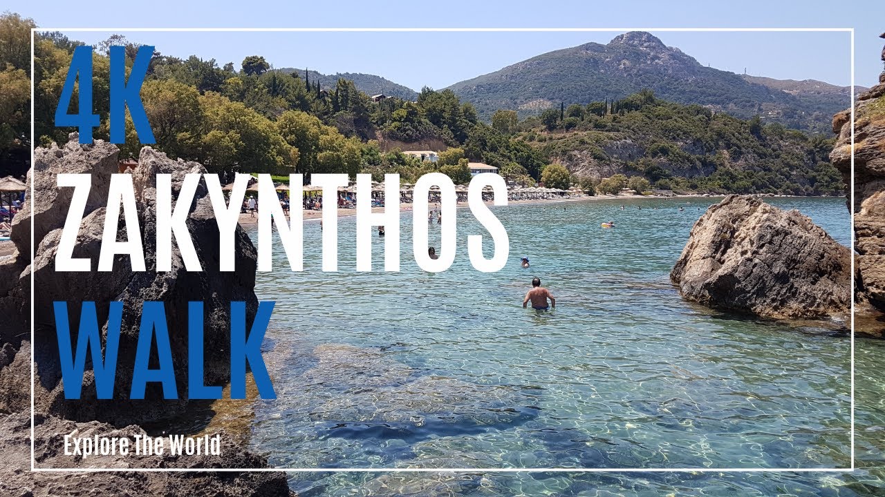 【4K】 Greece Zakynthos Walk - Paralia Porto Zorro Beach with Sea Waves Sounds