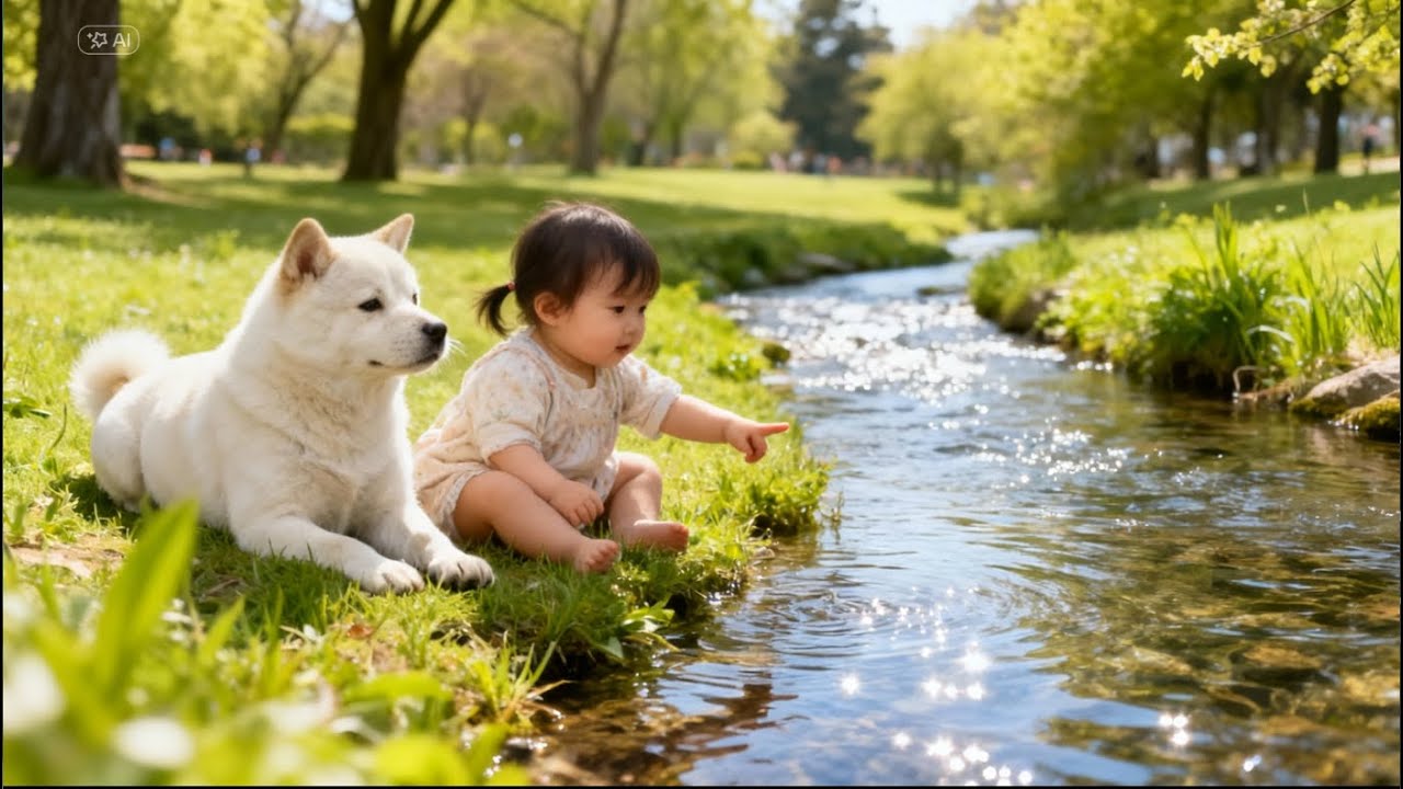 [2 Hour] Pure Peace: Baby & White Jindo Dog's Afternoon (Nature ASMR + Soft Classical)