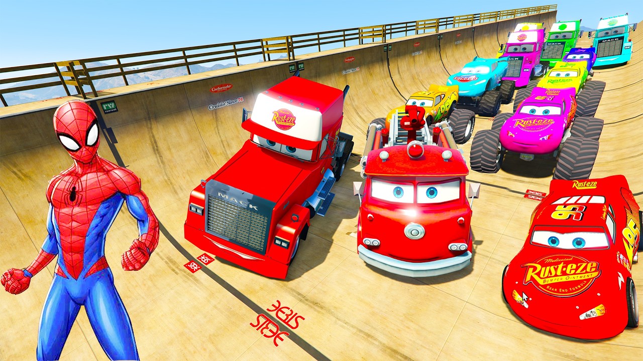 GTA V Superheroes Crazy Race Gameplay Challenge with Super Cars | GTA 5 Spiderman Car Stunt Race #23