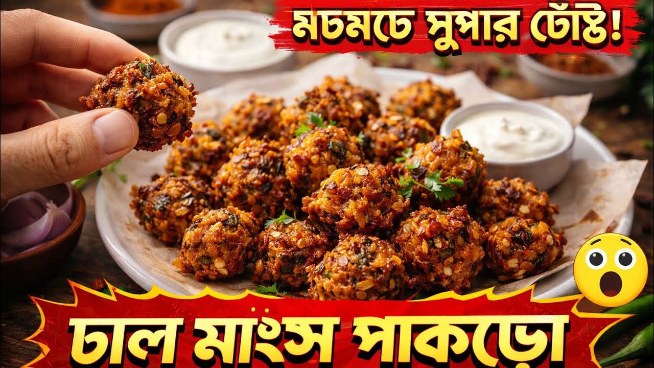ডাল মাংস পাকোড়া | Crispy Dal Mangsho Pakora Recipe | Easy Evening Snacks Recipe Bengali