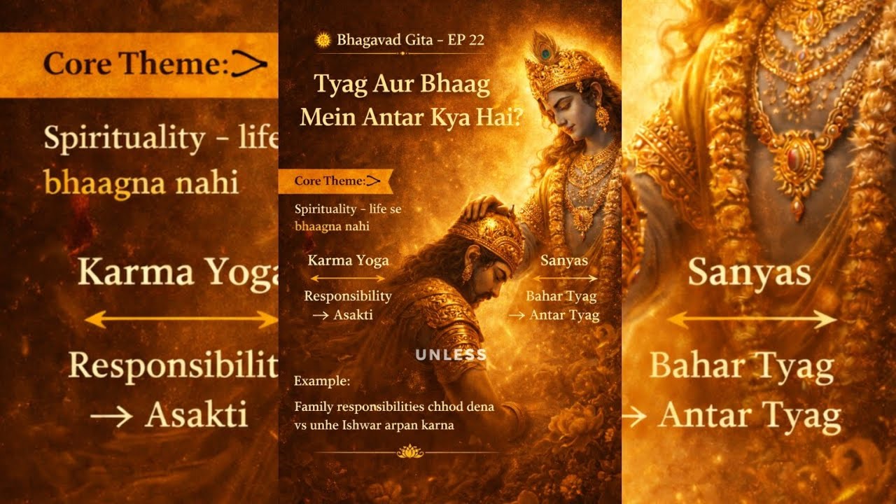 🔱 Bhagavad Gita – EP 22 | Tyag Aur Bhaag Mein Antar Kya Hai? | Sanyas vs Karma Yoga
