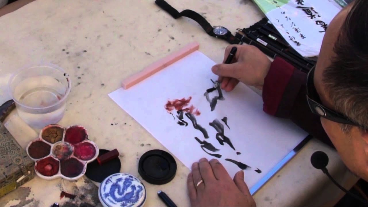 Henry Painting a Good Fortune Horse in Watercolor and Sumi Ink