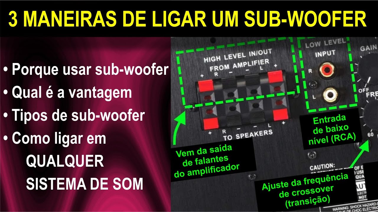 Três maneiras de ligar um sub woofer em qualquer sistema de som. Qual é a vantagem? Para que serve?