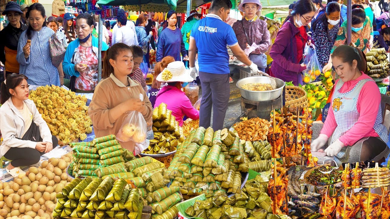 Cambodia's Village Street Food Combination - Foods & People Activities