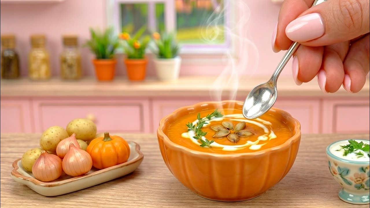 Making the Tiniest Pumpkin Soup! 🥣 Miniature Cooking