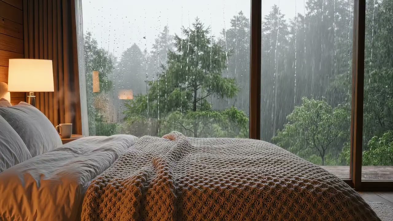 Rainy Day Sanctuary 🌧️ Cozy Bedroom Ambience & Gentle Rain on Window ✨ 4K HDR