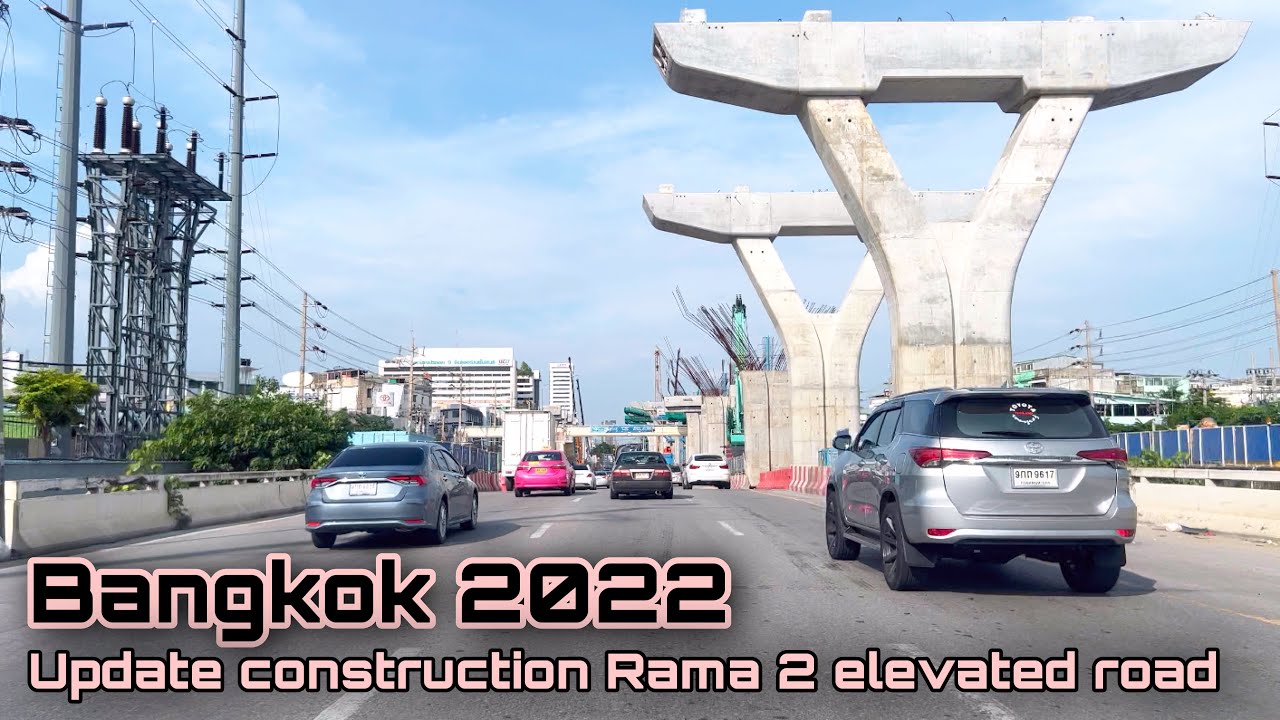 construction of the Rama 2 elevated road Bangkok , Driving tour , vdo before construction accident.