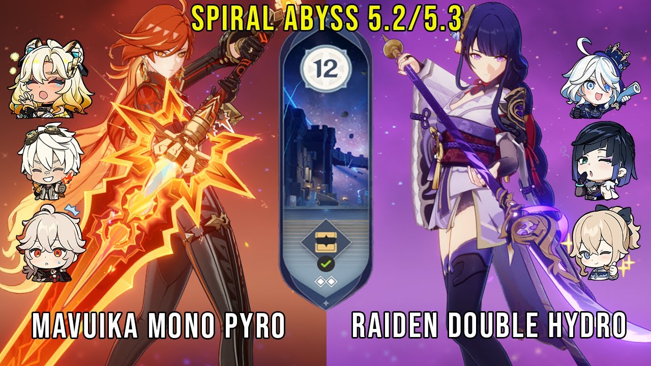 C0 Mavuika Mono Pyro and C0 Raiden Double Hydro | Genshin Impact Abyss 5.2/5.3 Floor 12 9 Stars