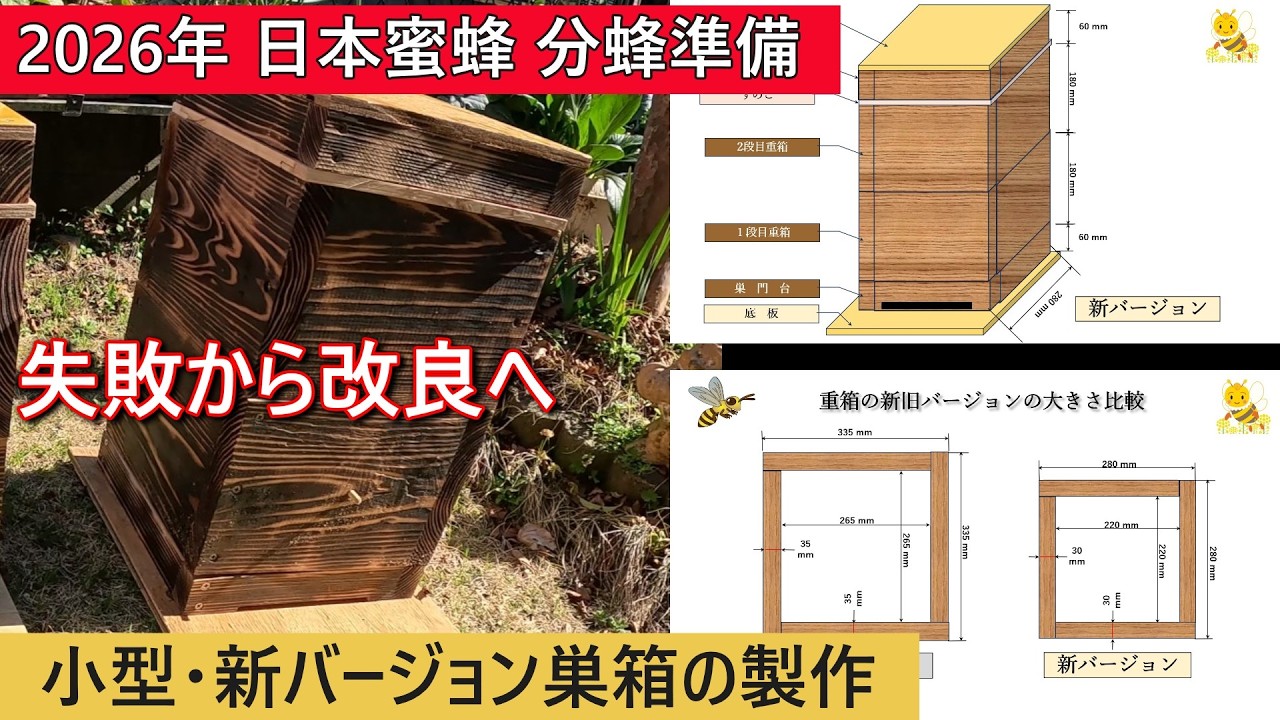 2026年 日本蜜蜂 分蜂準備 小型新バージョン重箱巣箱の製作  #日本蜜蜂 #分蜂 #ニホンミツバチ #分蜂準備
