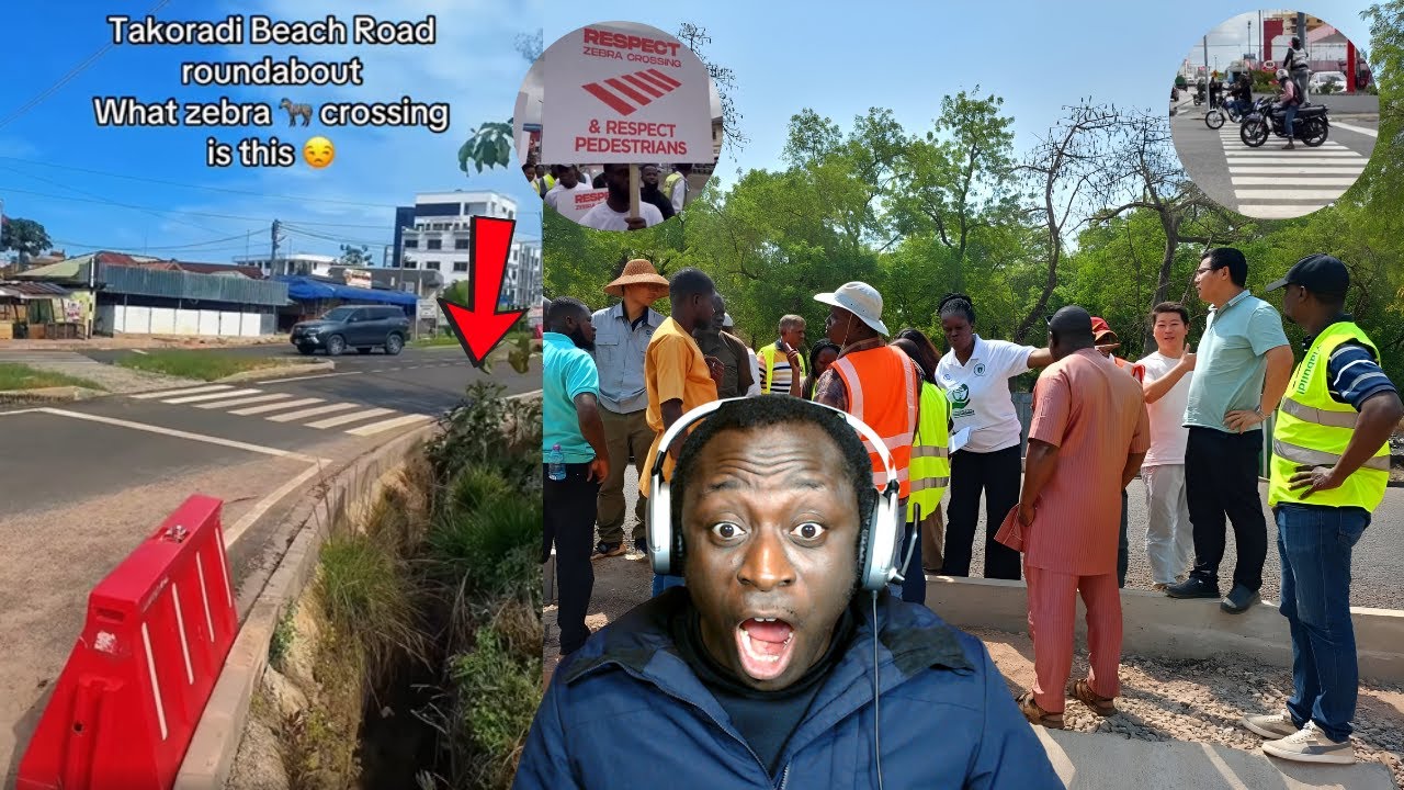 Shock in Takoradi! New Zebra Crossing Ends in a Deep Gutter - No Path for Pedestrians!