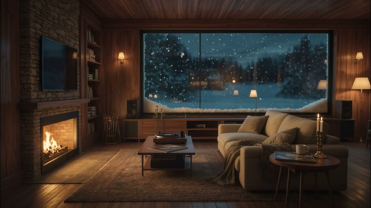 Winter Jazz Instrumental & Fireplace Ambience ❄️ Cozy Night Music