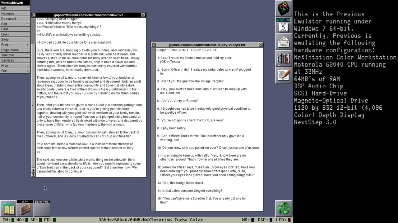 WorldWideWeb on NeXTSTEP 3.0 (Previous Emulator)