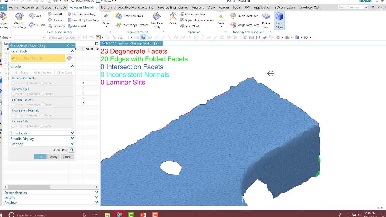 Как очистить фасетную геометрию в NX CAD