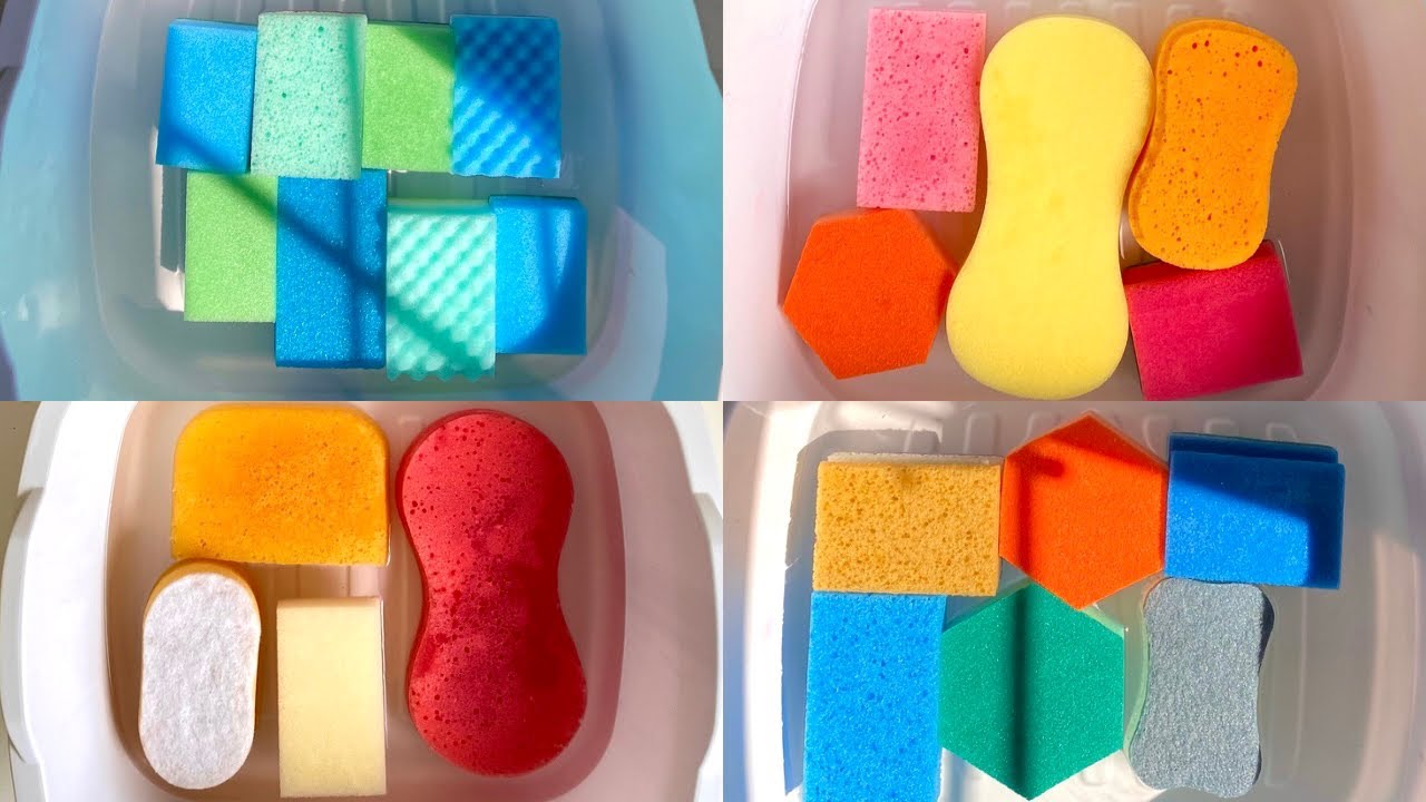 ASMR wet bulk sponge ripping - edited compilation of crispy foam sounds in water