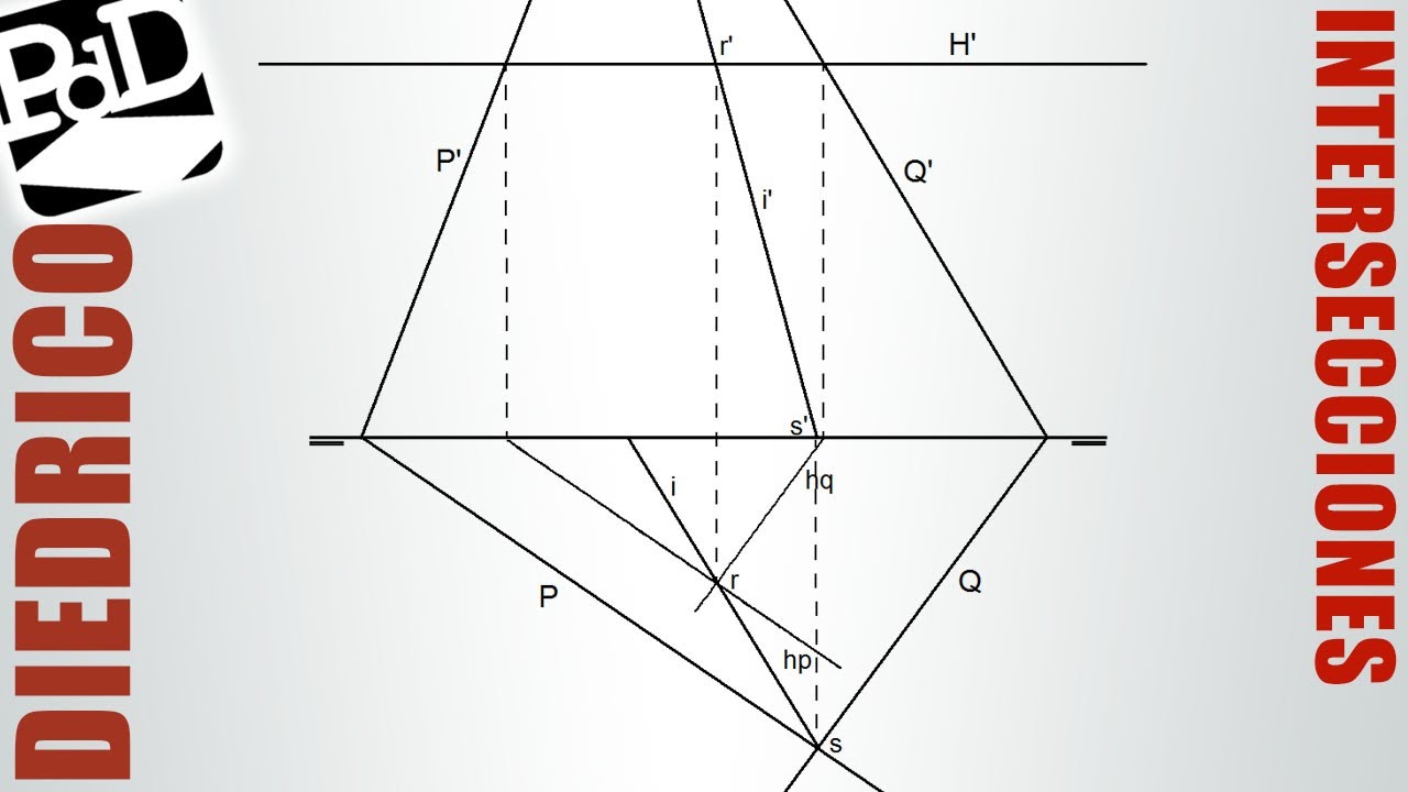 Intersención de dos planos con dos trazas que se cortan fuera del dibujo (Sistema Diédrico).