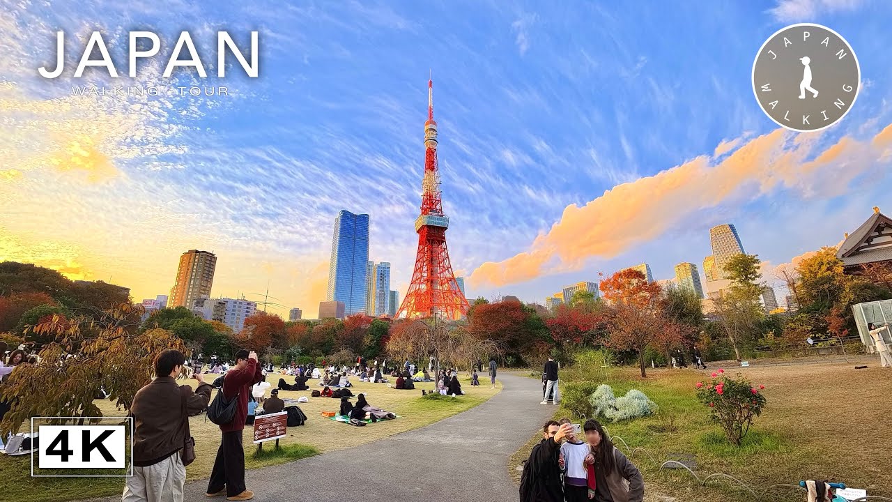 Tokyo Tower Autumn City Walk through Shiba Park and Zojoji | Japan Walking Tour【4K | 60fps】