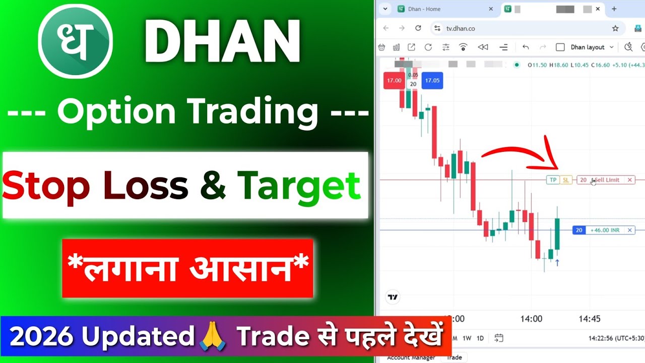 Dhan Chart : Option Trading kaise karen 2026 | 1 Sath Stop Loss & Target Order kaise lagaye | New