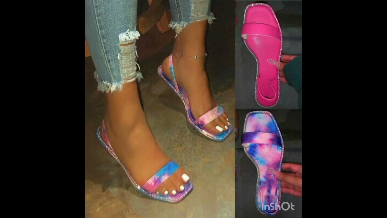 Womens Open Toe Flats Slippers Floral Slingback Sandals Summer Casual