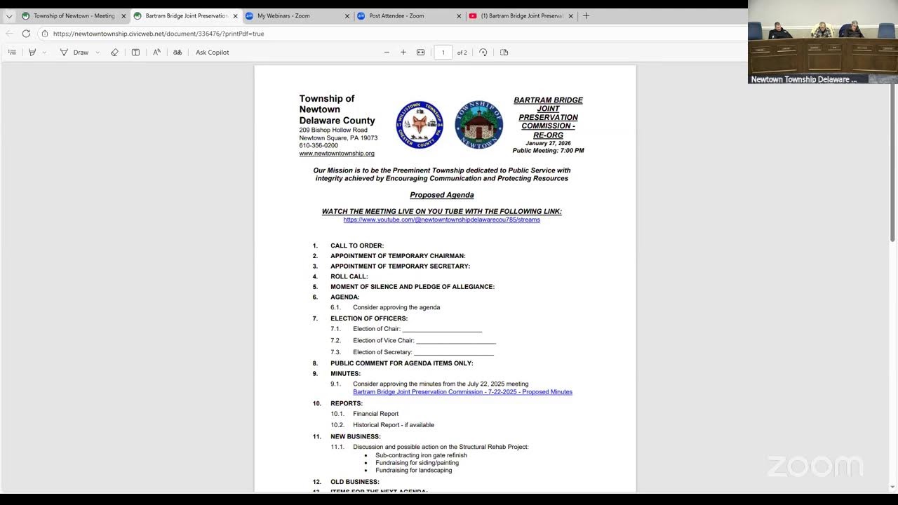 Bartram Bridge Joint Preservation Board Re-Org Meeting - Tuesday, January 27, 2026