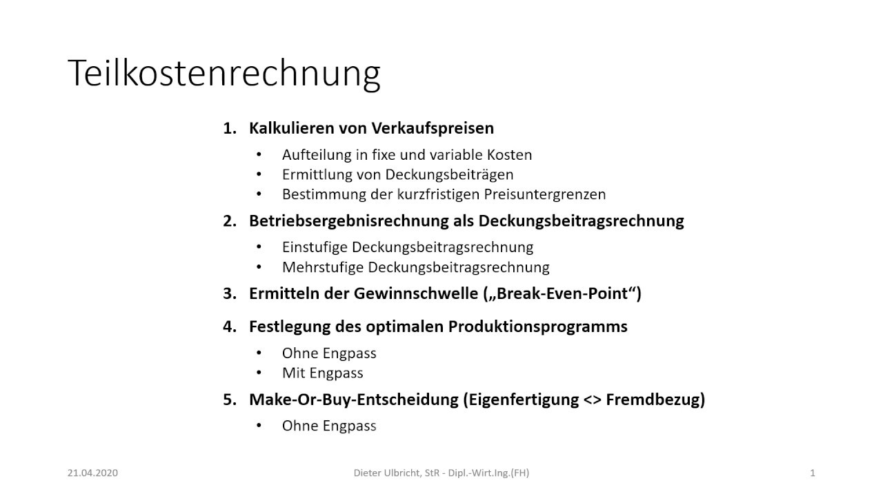 01 Teilkostenrechnung Aufgaben