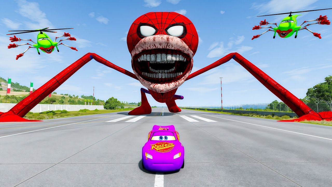 Epic escape from Zombie Lightning McQueen Eater, Spider Man Eater, Hamburger Monsters | BeamNG.Drive