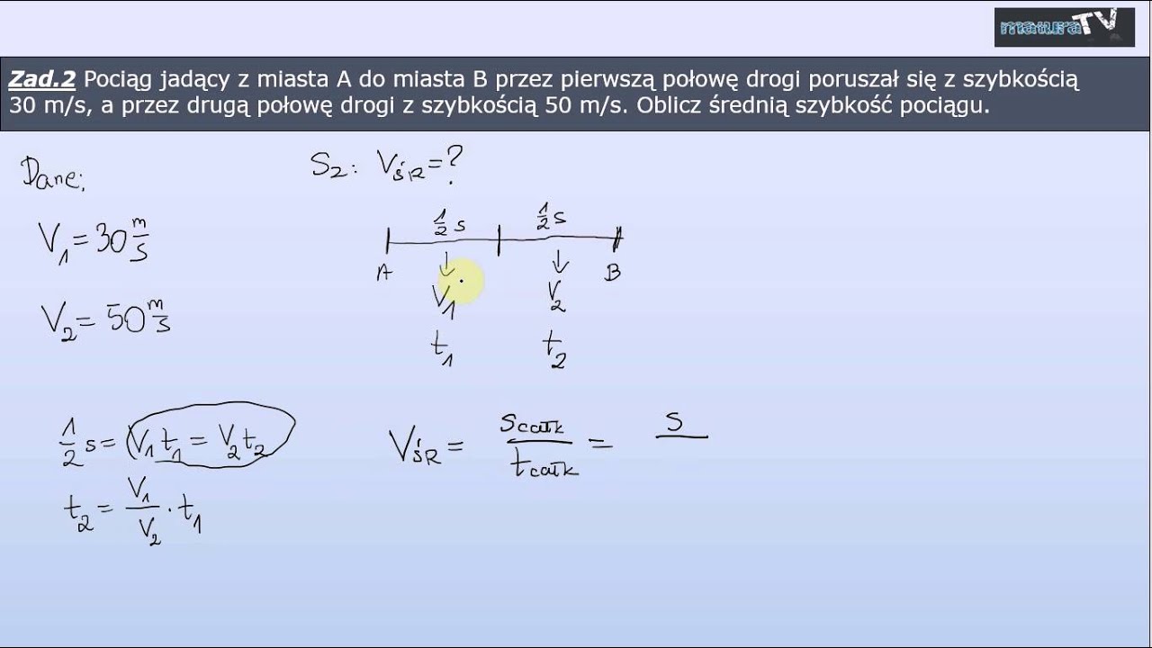 Kinematyka - zadanie 2 - obliczanie średniej szybkości pociągu