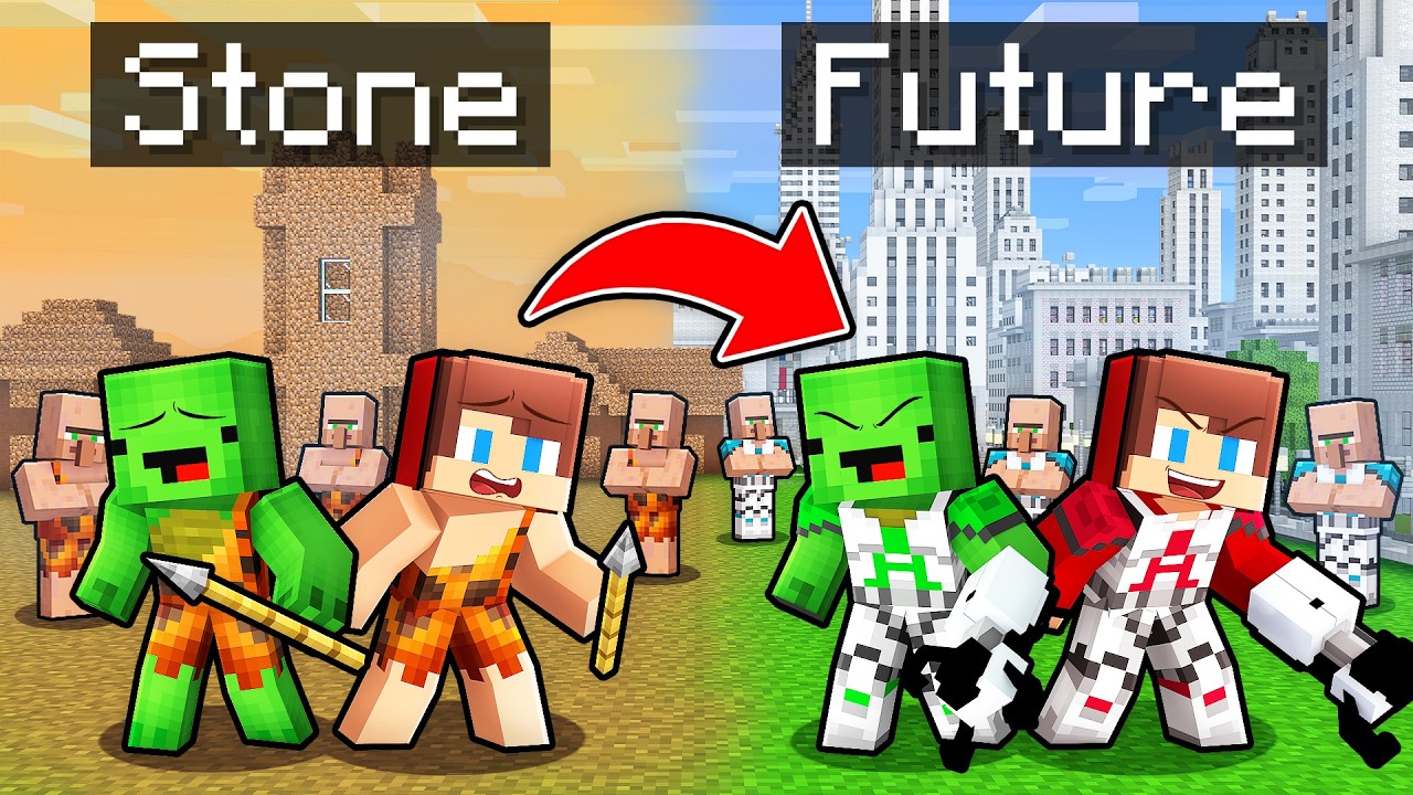 Mikey and JJ Village: from STONE to FUTURE in Minecraft - Maizen