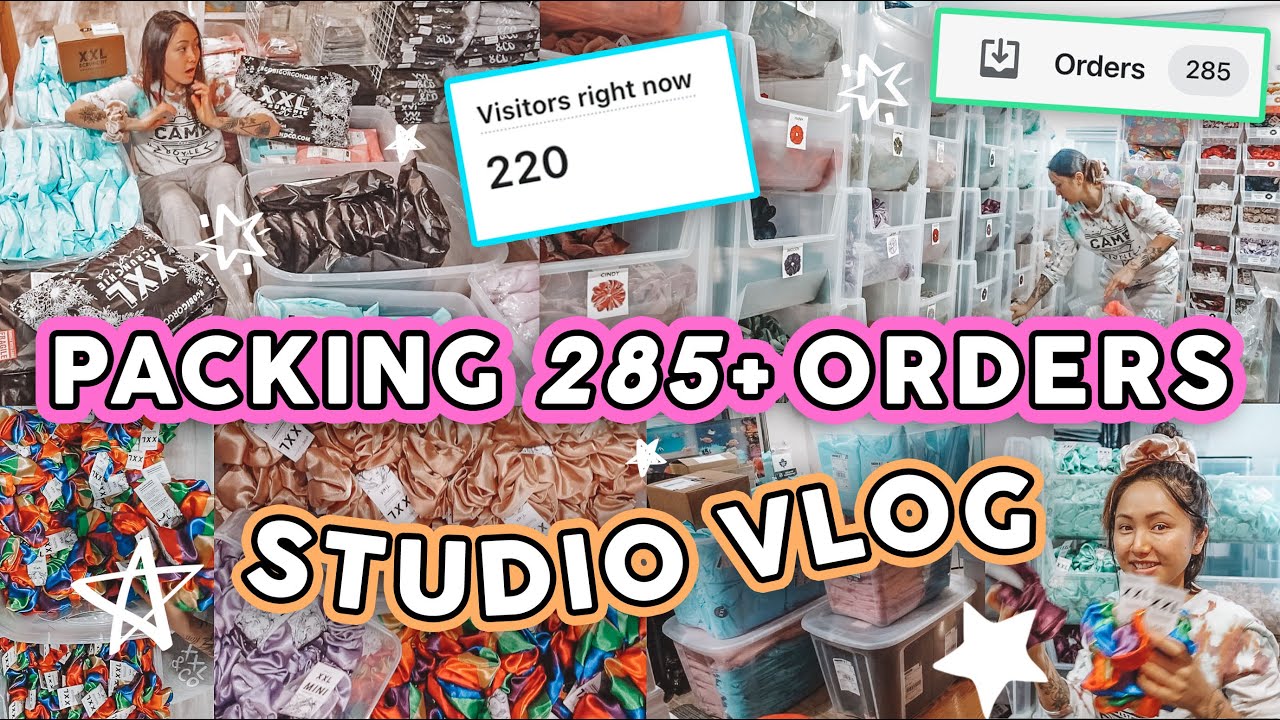 STUDIO VLOG #10 | PACKAGING ORDERS | Before, During, After Launching 800+ New XXL Scrunchies 🌈✨