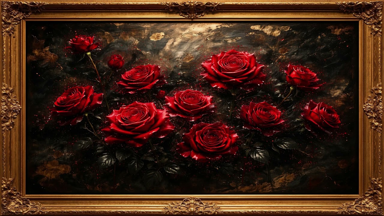 Dark Red Roses 4K TV Art | Luxury Floral Painting Screensaver | Elegant Romantic UHD
