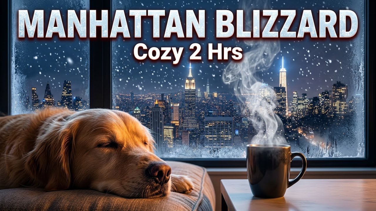 Snowfall Over Central Park ❄️ Fireplace Ambience | Cozy NYC Apartment at Night (2 Hours)