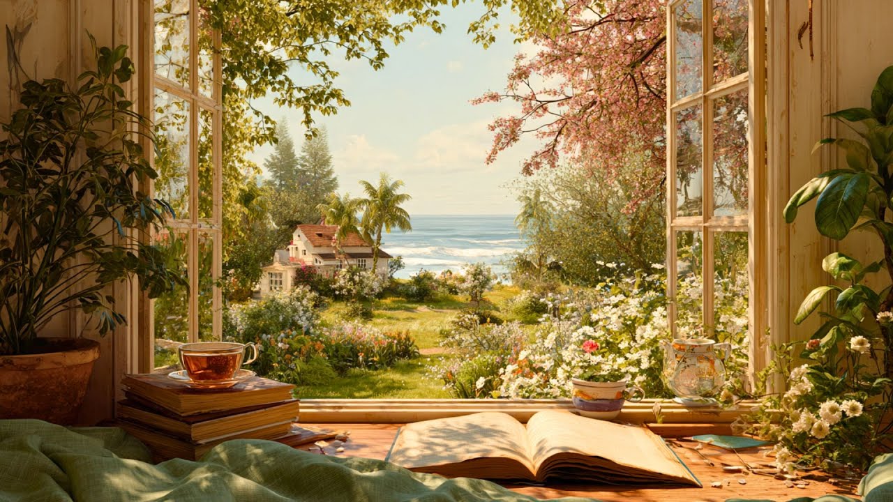 Serene Spring Coast Ambience 🌊 Garden Birds, Ocean Waves & Soft Breeze for Relaxing Study Time