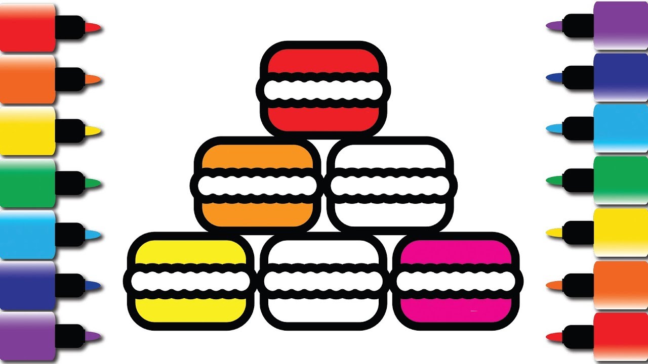How to draw Colourful macaron - Drawing and Colouring book for kids fun