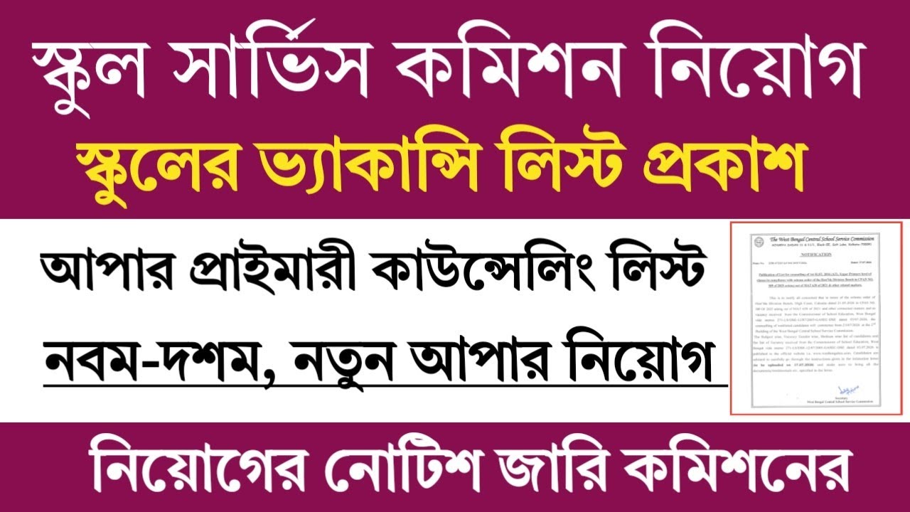 School-Wise Vacancy List Released | Upper Primary TET Latest News Today | WBSSC SLST News Today